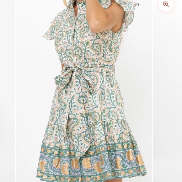 OLIPHANT design ruffle collar mini marseille Floral gold Dress S NWOT romantic - Picture 4 of 11